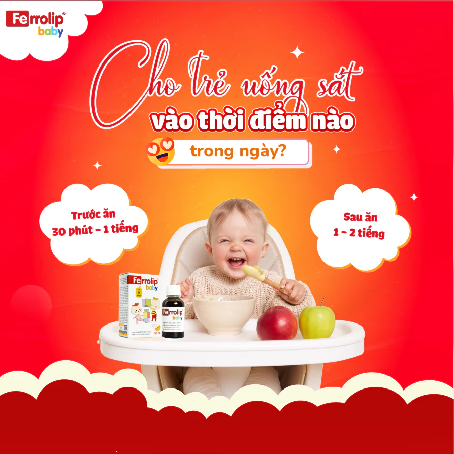 Sắt Ferrolip Baby dạng siro vị đào thơm ngon lọ 30 ml ngăn ngừa thiếu máu do thiếu sắt ở trẻ nhỏ