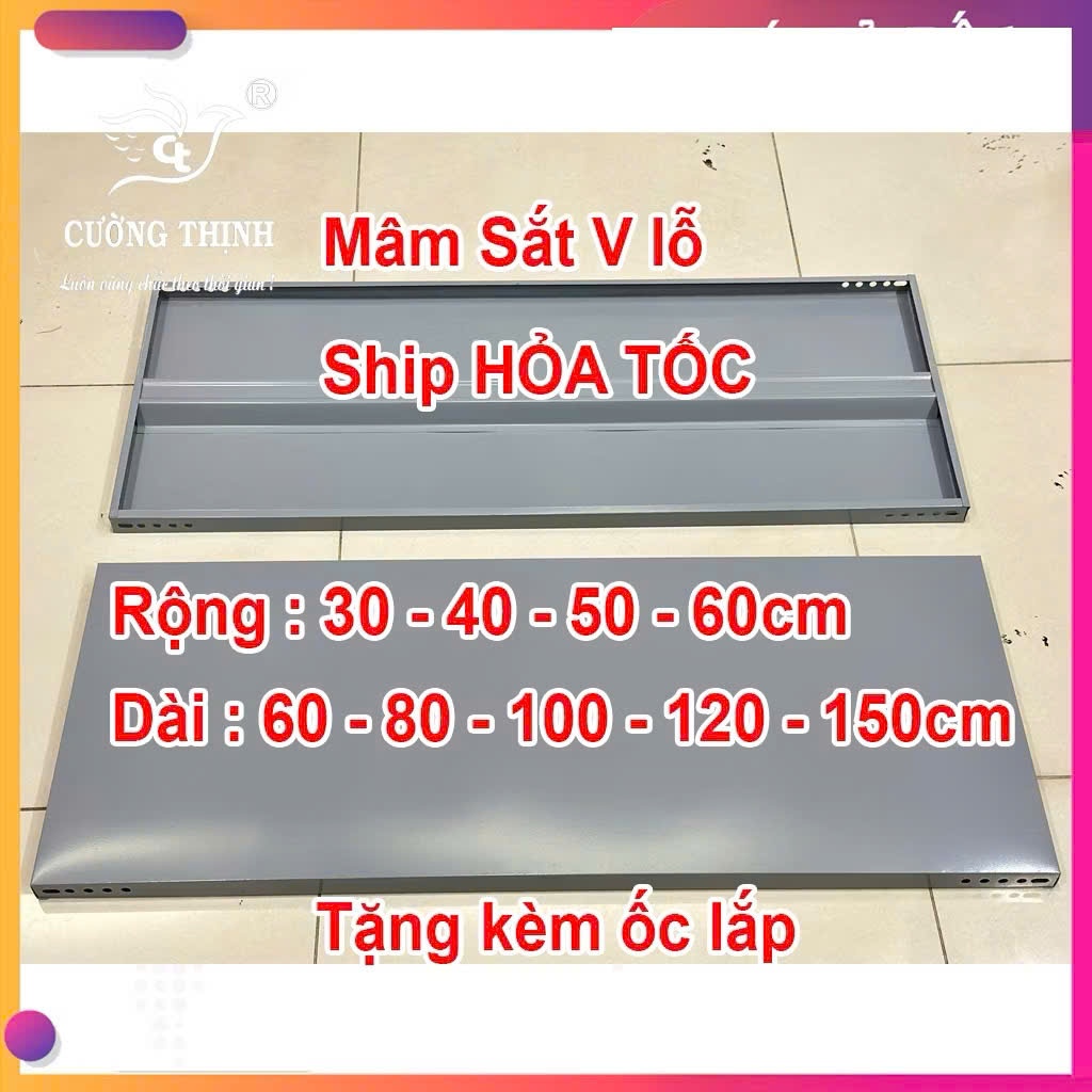  {Tặng kèm ốc} Mâm sắt rộng 30,40,50,60cm x dài 60,70,80,100,120cm mâm sàn lắp kệ v lỗ Sơn tĩnh điện  tặng 4 ốc  mâm 