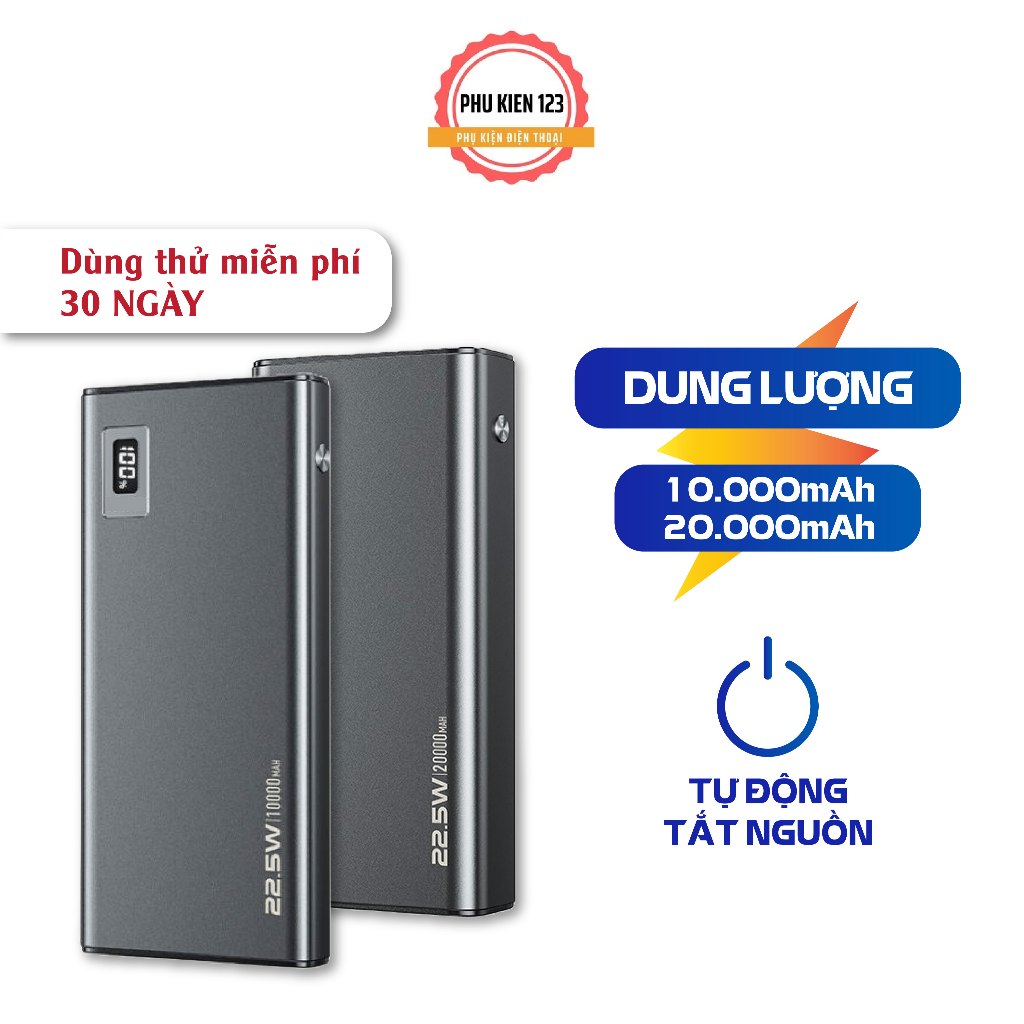 Pin sạc dự phòng vỏ nhôm dung lượng 10000mah,20000mah WP05-WP06, sạc nhanh 22.5w cho điện thoại
