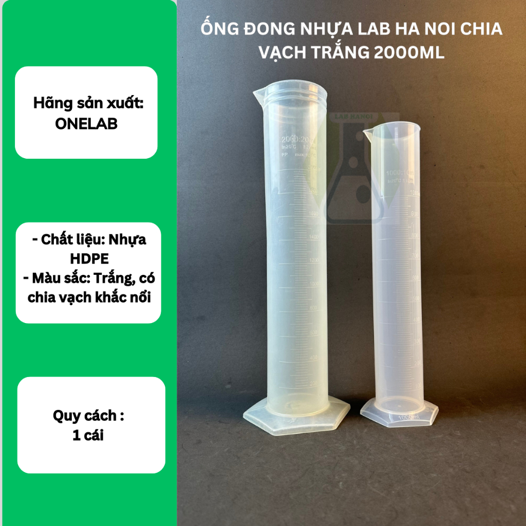 Ống Đong Nhựa LAB HA NOI Chia Vạch Trắng 2000ml