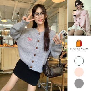 Áo Cadigan Len Lông Thỏ, Áo Len Dệt Kim Thêu Hình Cún Kẻ Karo Chất Mềm Phong Cách Hàn Quốc Dễ Thương Shopquacam