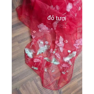 Voan lưới thêu hoa sen