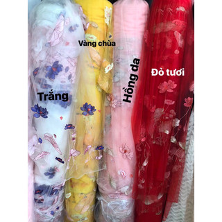 Voan lưới thêu hoa sen