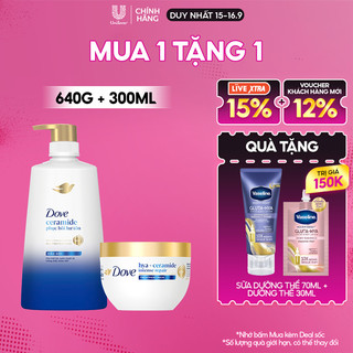 Combo Dầu Gội, Kem Ủ Dove Ceramide Phục hồi hư tổn / Biotin Ngăn gãy rụng tóc 640g, 300ml