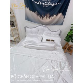 Trọn Bộ Drap Giường Phi Lụa Bóng Cao Cấp Màu Trắng Đủ Size - Set 4 Món và 5 Món - Nhà Shy Home Decor