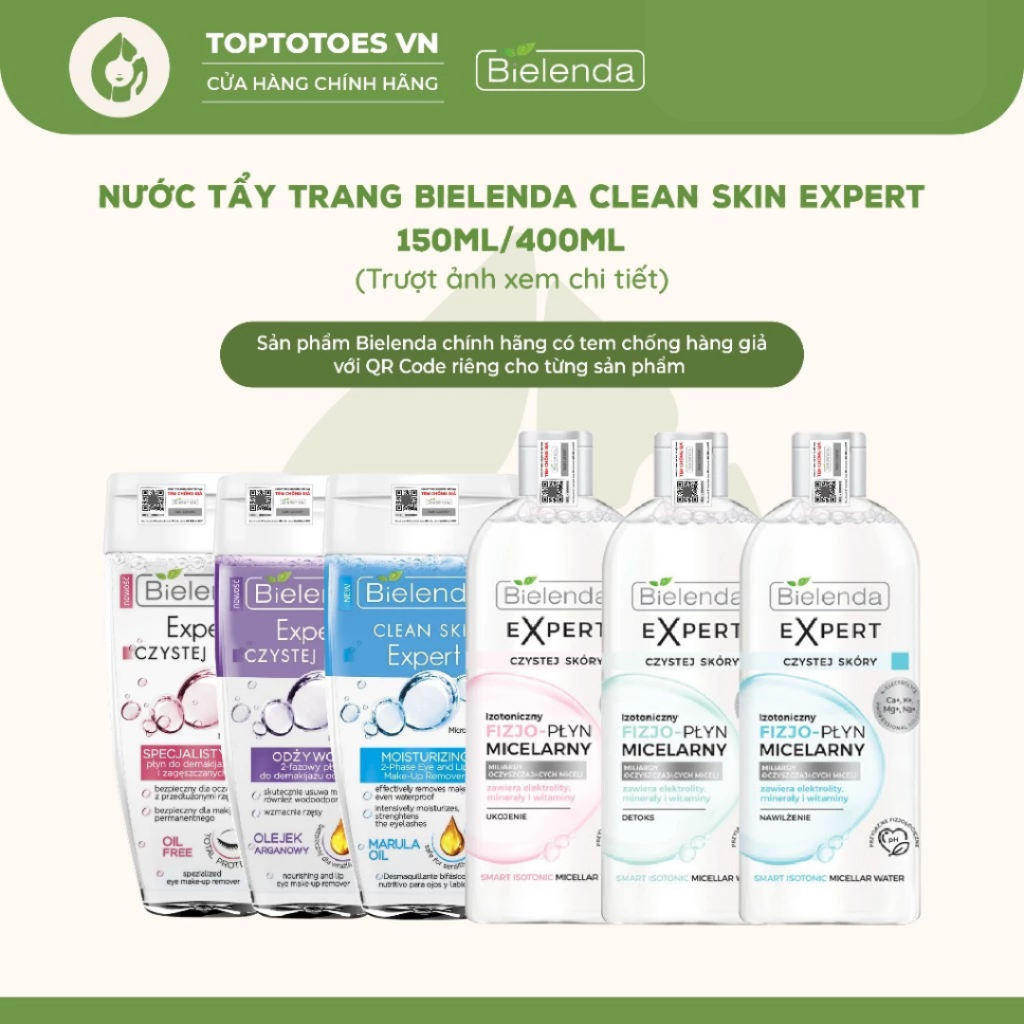 Nước Tẩy Trang Bielenda Clean Skin Expert Làm Sạch Sâu Cho Mặt, Mắt, Môi 150Ml/400Ml