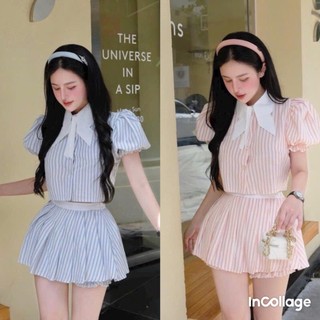 Đầm Váy Nữ Mãu Mới Áo Lụa Sọc croptop tay bồng mix chân váy xep ly cực xinh cho càng đi chơi dạo phố cực hot