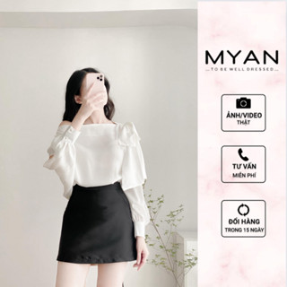 MYAN DESIGN Áo Kiểu Nữ Trễ Lệch Vai Thắt Nơ Tay Bồng Rơi Dài Điệu Đà Nữ Tính Diện Đi Làm Đi Chơi Dễ Phối Đồ Avn092408