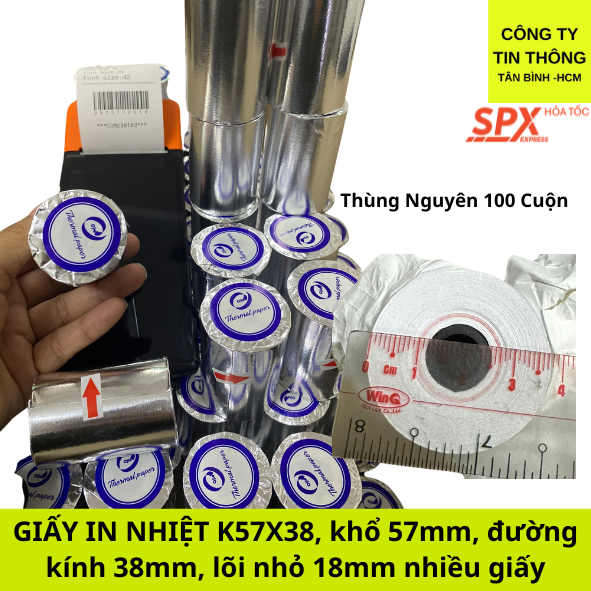 Giấy In Bill K57 In Nhiệt K57 Cho Máy Cà Thẻ, Pos cầm tay shopee food Grab  57x38 (58mm)