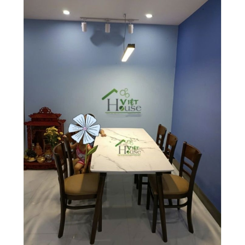Bộ Bàn ăn giả đá 6 ghế màu nâu sang trọng Việt House (Feeship 1 số kv nt HCM cũ, Dĩ An, Biên Hoà)