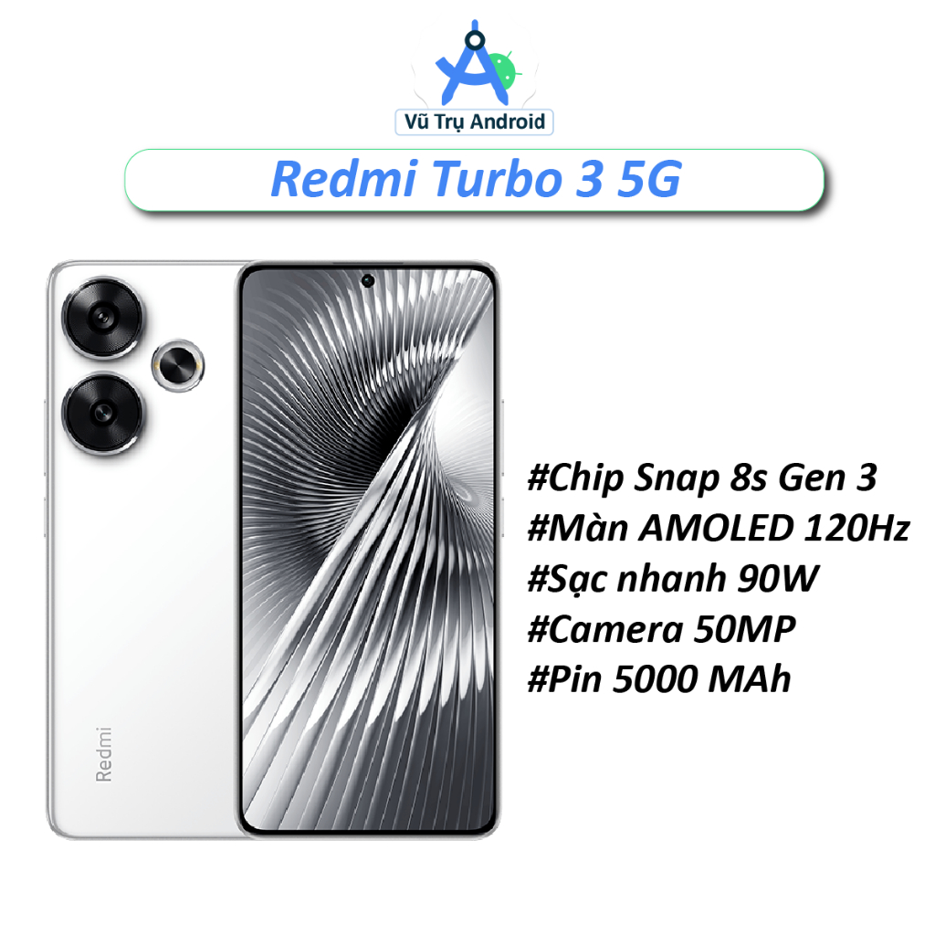 Điện thoại Xiaomi Redmi Turbo 3, RAM 12/256GB chip Snapdragon 8s Gen 3 màn AMOLED 120Hz