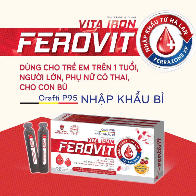 Bổ máu Ferovit với nguyên liệu nhập khẩu từ Bỉ hộp 20 ống