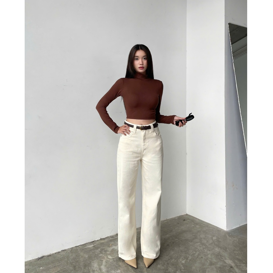 Áo croptop tay dài gân 6M