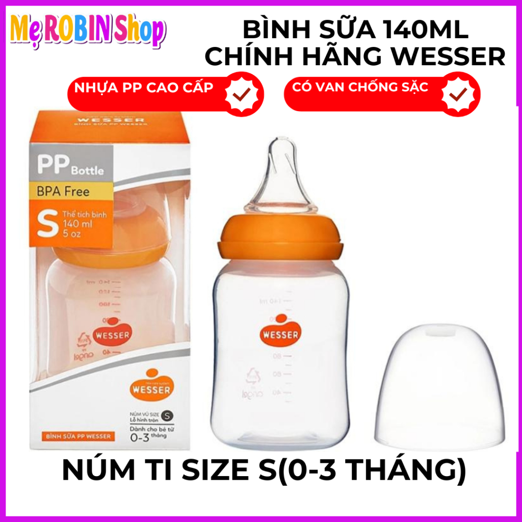 [Chính Hãng 100%] Bình Sữa Cho Bé Sơ Sinh Wesser 140ml (0-3 tháng)