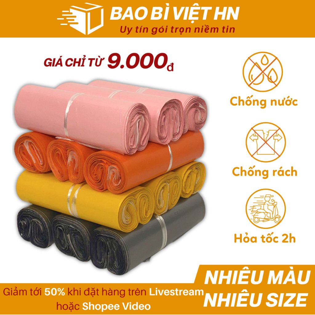 Túi Niêm Phong Đủ Size Đủ Màu Siêu Dày Siêu Dai Chống Nước, Túi Đóng Gói Hàng PE 3 Lớp - Bao Bì Việt
