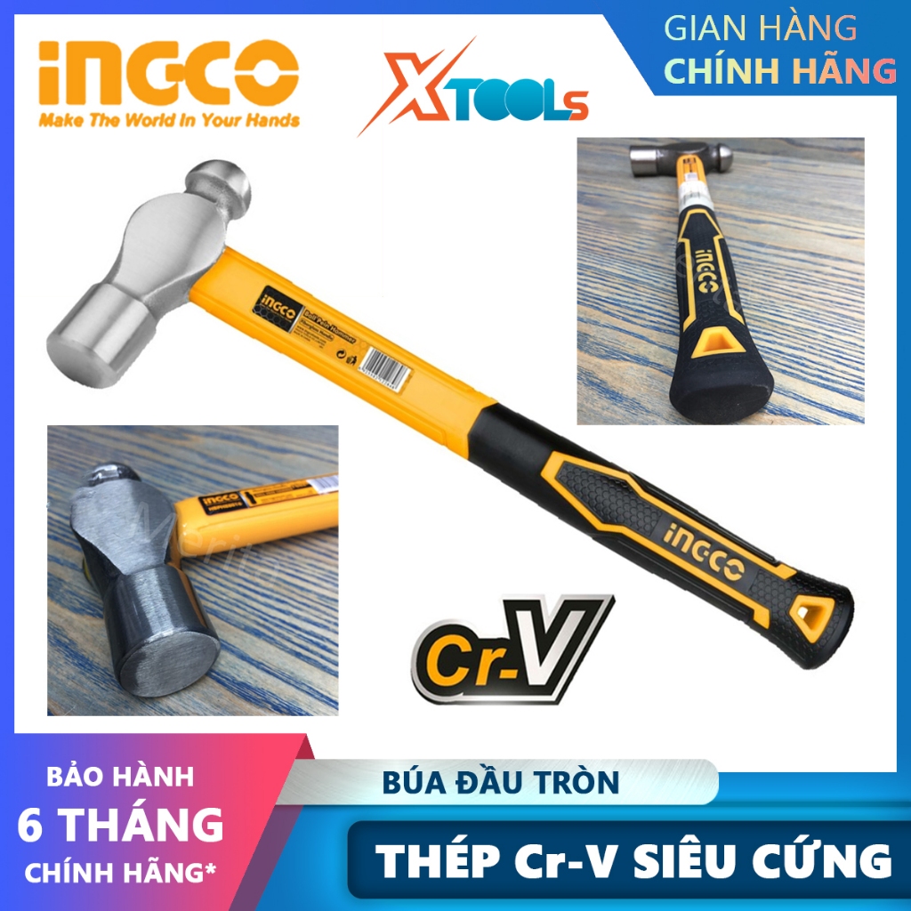 Búa đóng đinh đa năng INGCO thép Cr-V búa đầu tròn cầm tay đóng đinh bê tông, tường, gỗ, sửa chữa cơ