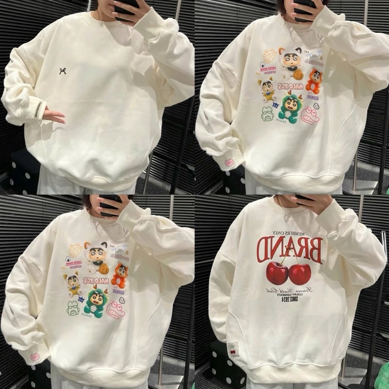 Áo Sweater nỉ chữ hình Sin nơ form rộng phong cách Hàn Quốc ulzang unisex