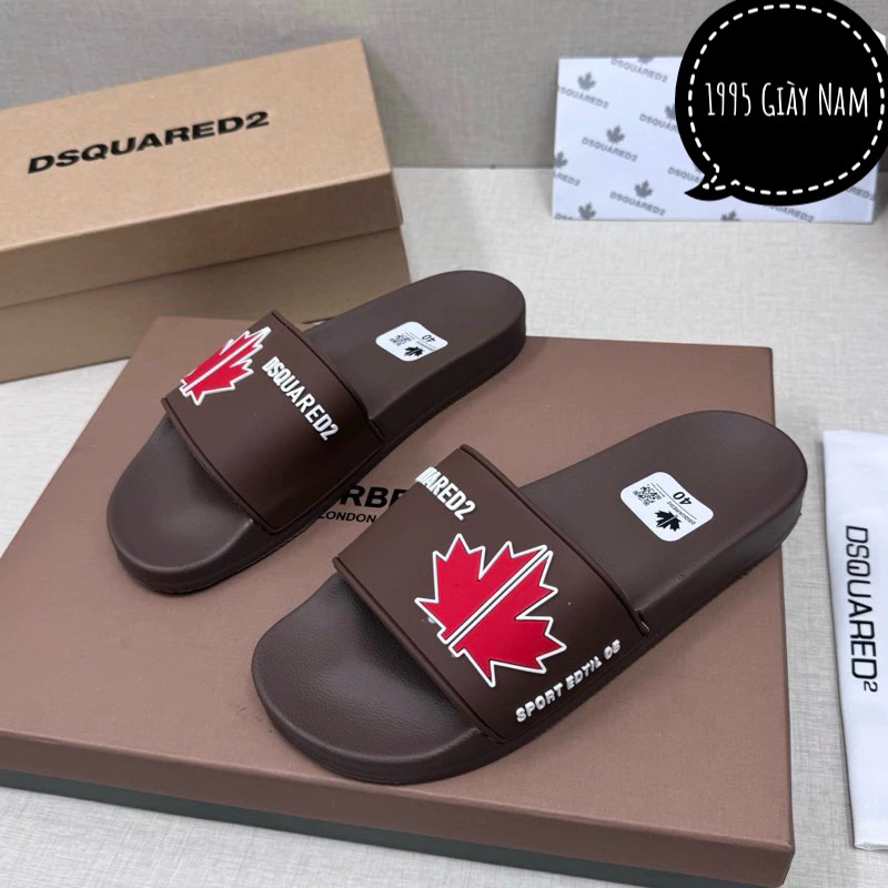 Dép lê nam quai ngang DSQ cao su non đúc nổi hình lá phong đỏ chữ viền trắng cao cấp boy phố