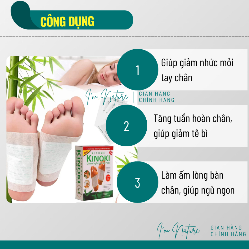 10 Miếng Dán Thải Độc Chân Nhật Bản Kinoki Detox Foot Patch Giúp Thư Giãn - Ấm Lòng Bàn Chân - Giảm Nhức Mỏi