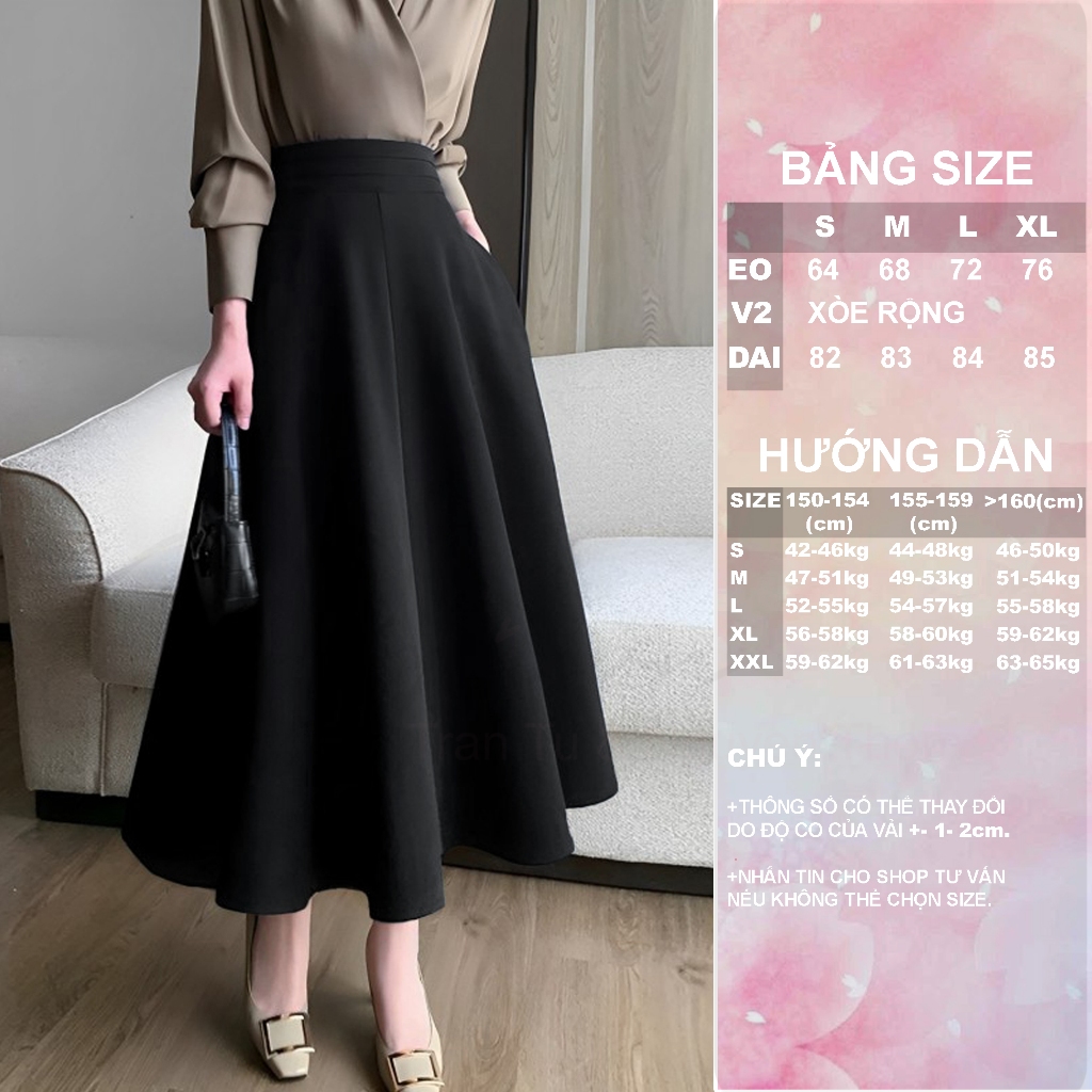 Chân váy xòe 4 mảnh dáng dài, cạp cao, có túi 2 bên CVX4MCC-01 vải tyết mưa dày 2024
