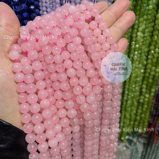  Chuỗi Hạt Dây Đá Mã Não Tròn Màu Hồng Nhạt Thạch Anh - 4 Size - Charm Phụ Kiện Xâu Phối Vòng Tay Phong Thủy May Mắn 