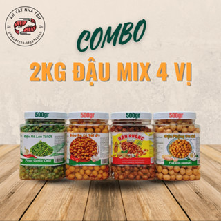 Combo 2KG Đậu Mix 4 Vị Hũ NHỎ [ Đậu Phộng Tỏi Ớt + Đậu Da Cá Tỏi Ớt + Đậu Phộng Da Cá Cốt Dừa + Đậu Hà Lan Tỏi Ớt ]
