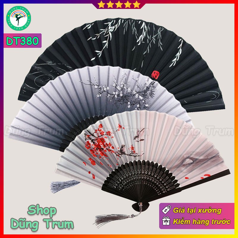 Quạt Cổ Trang Gắn Dây Tua Rua Loại Đẹp Nhiều Mẫu Họa Tiết DT380