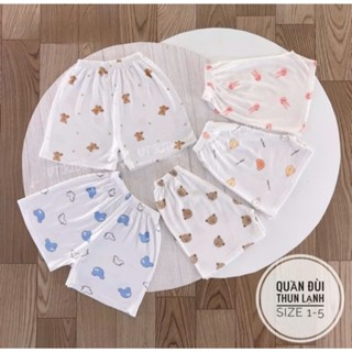 Combo 5 chiếc quần đùi chục thun lạnh nền trắng nhiều họa tiết dễ thương, chất mềm mịn mát cho bé trai bé gái