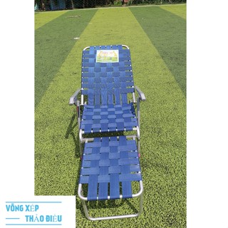 Ghế xếp dây bố bản to khung nặng cao cấp sơn tĩnh điện (khung bạc trắng)_Võng Xếp Thảo Điều
