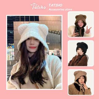 Mũ len dệt kim phối tai gấu siêu đáng yêu phong cách Nhật Bản, Nón len thời trang thu đông ấm áp đẹp cho nữ - Mã NL016