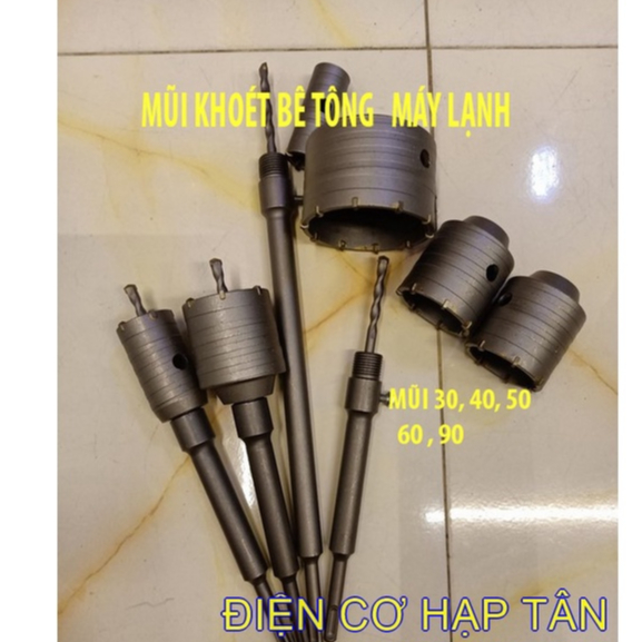 MŨI KHOÉT RÚT LÕI BÊ TÔNG – PHI 30, 40, 50, 60, 90MM , mũi khoan rút lõi bê tông