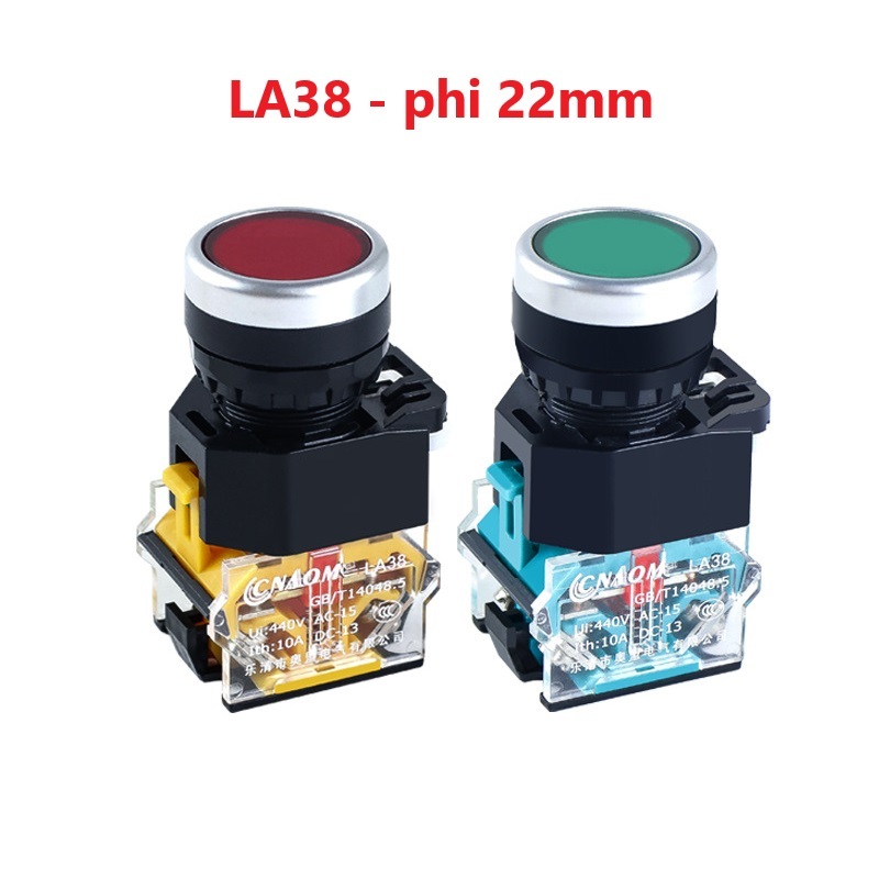 Combo 10 Nút ấn LA38 Phi 22 - nút ấn nhả xanh đỏ phi 22mm