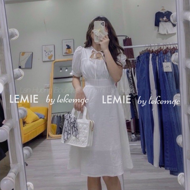 Váy Đi Tiệc Phối Cổ Thắt Nơ Eo Chun Co Dãn