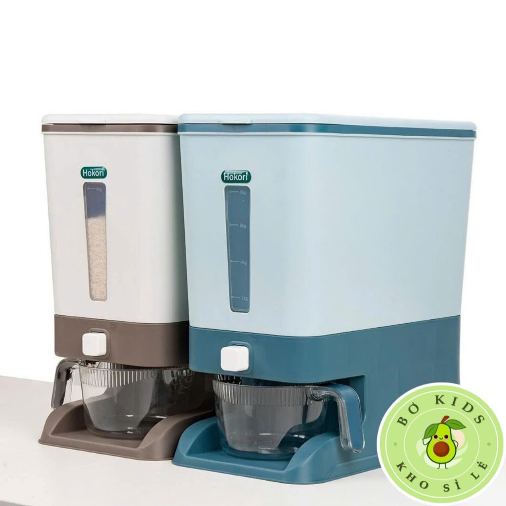 Thùng gạo thông minh 10kg HOKORI Việt Nhật (MS: 5338) Thùng đựng gạo cao cấp chống ẩm mốc, côn trùng