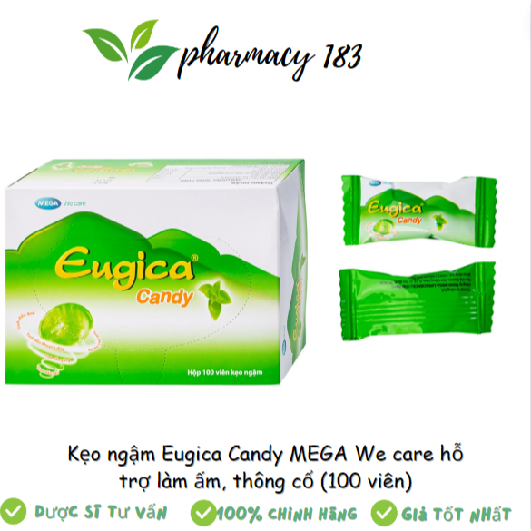 Kẹo ngậm Eugica ⚡ CAM KẾT CHÍNH HÃNG ⚡ Kẹo ngậm thảo dược Eugica (100 viên) giúp giảm ho, ngứa, rát 