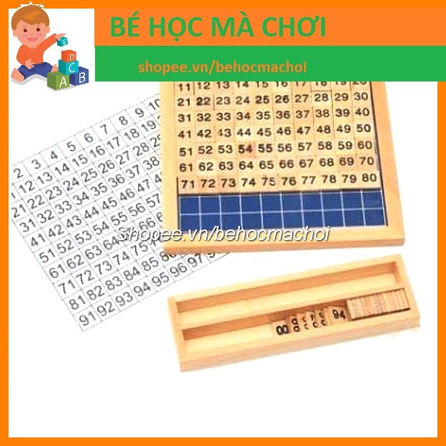 Giáo cụ Montessori - Bảng số đếm từ 1-100 (loại có khay gỗ)