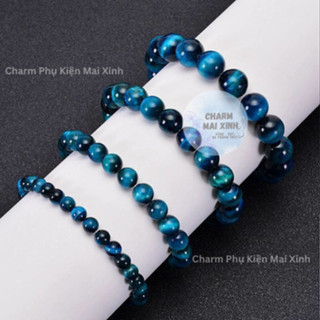Vòng Tay Đá Tròn Mắt Hổ Màu Xanh Tối - 6mm Đến 12mm - Phụ kiện Thời Trang- Trang Sức Phong Thủy Nam, Nữ Mới Nhất