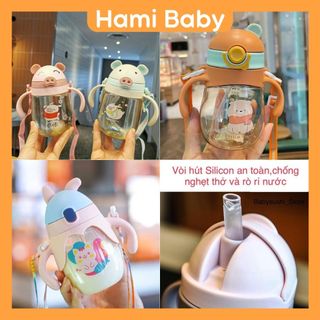 Bình Nước Tập Uống Trẻ Em có van chống sặc nhiều họa tiết nhựa cao cấp dung tích 300ml