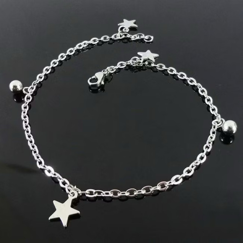 Lắc chân inox ngôi sao mix bi không đen không gỉ