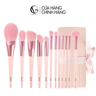 Bộ cọ trang điểm cá nhân GUVIET gồm 12 cọ màu hồng tím kèm theo túi đựng ( mẫu mới)