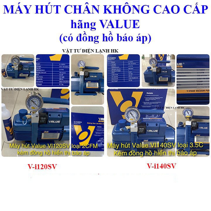 Máy hút chân không Một cấp VALUE 2.0 3.5 CFM V-i120SV V-i140SV 2.0c 3.5c 2cfm 3.5cfm - có đồng hồ