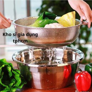  Bộ thau rổ inox 304 cao cấp dùng để vo gạo rửa thực phẩm Compo thau inox sâu lòng kèm rổ inox có quai có chân tiện dụng 