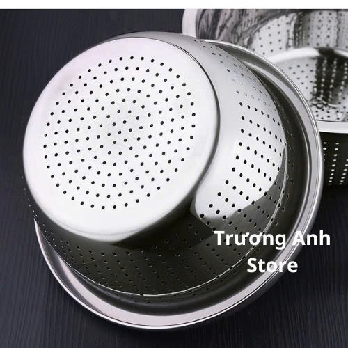 Rổ inox 304 sâu lòng, rá inox dày vo gạo rửa rau củ quả, lắp vừa vào thau inox sâu lòng là thành 1 b