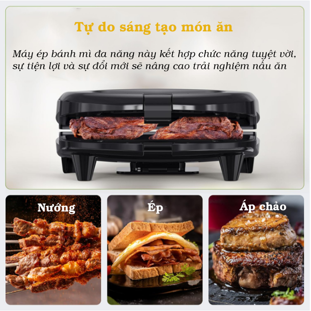 Máy kẹp ép nướng bánh mì, đồ ăn sáng chính hãng RAF [BH 12 Tháng]