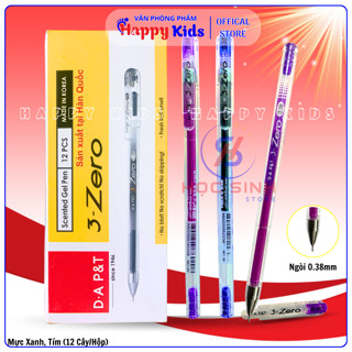 Hộp 12 Cây Viết Gel 0.38mm 3-Zero D.A P&T Hàn Quốc Mực Xanh, Tím - VPP Happy Kids