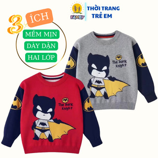 Áo len bé trai dày dặn FAMBY mềm mịn 2 lớp siêu nhân cổ tròn ấm thời trang trẻ em