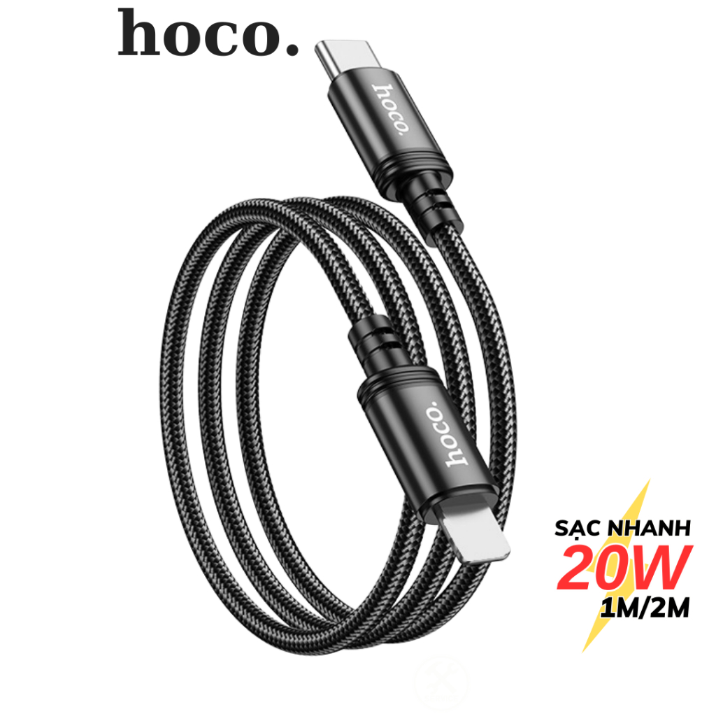 Dây sạc nhanh 20W Hoco cáp bọc dù siêu bền chống gãy dài 1m 2m cho Phone 8p xr xsmax 11 12 13 14 pro