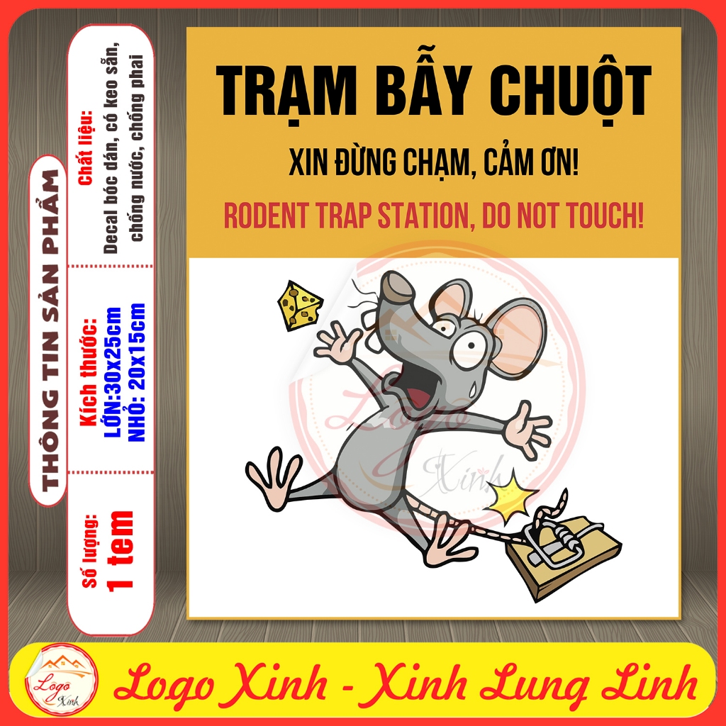 Tem Decal Sticker Trạm Bẫy Chuột, Cảnh Báo Bẫy Chuột, Trap Mouse Station, Tem Chống Nước Có Keo Dán 