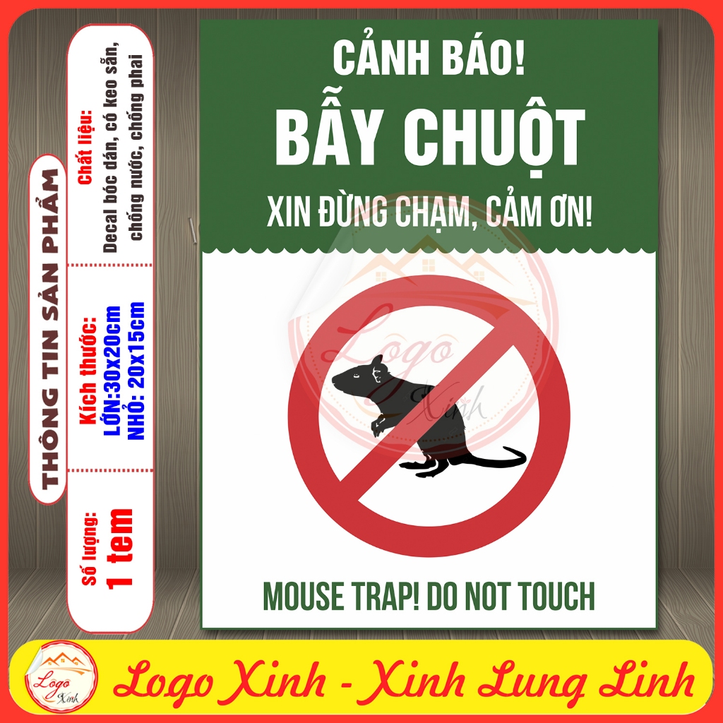 Tem Decal Sticker Cảnh Báo Bẫy Chuột Xin Đừng Chạm Vào, Trap Mouse Caution, Do Not Touch, Tem Chống 