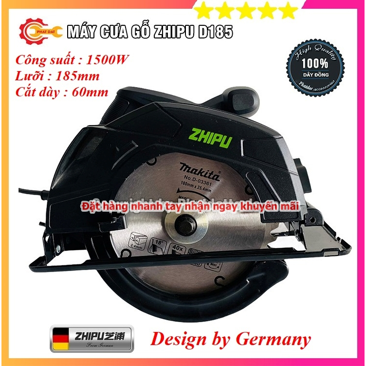 Máy Cưa Gỗ Cầm Tay ZHIPU D185 - Máy Cưa Đĩa ZHIPU - Tặng Kèm Đĩa Cưa D185 - Bảo Hành 6 Tháng